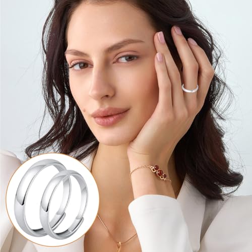 Pareja de Anillos de Compromiso Ajustables, Alianzas lisas para Enamorados, Regalo romántico ideal para mujer, Compromiso, Navidad, Aniversario - imagen 5