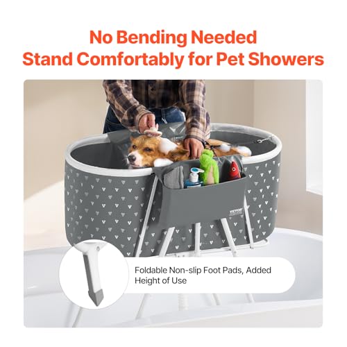 VEVOR Tragbare Hundebadewanne, erhöhte und zusammenklappbare, Haustierbadewanne mit effizienter Entwässerung, Badewanne zum Waschen und Pflegen Kleiner und mittelgroßer Hunde und Katzen, grau