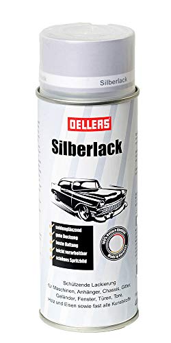 OELLERS Silberlack Spray, 400 ml, Sprühfarbe silber RAL 9006, für Holz, Metall, Glas und fast alle Kunststoffe, Kunstharzlack, metallisch glänzend