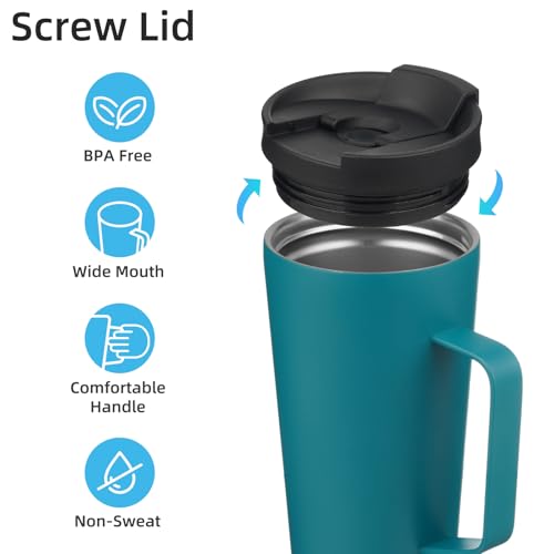 Image of Konokyo 22 oz Insulated Tumbler with Handle & Straw, Stainless Steel Mug