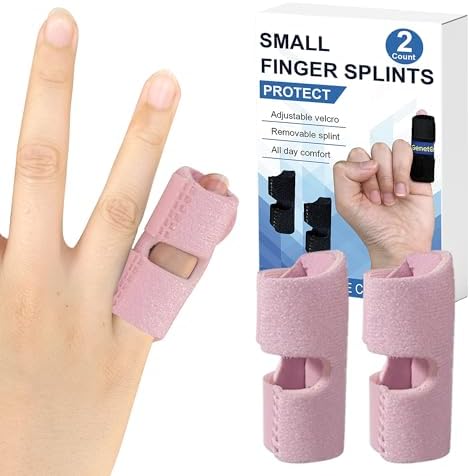 GenetGo 2 Pack Small Trigger Finger Splint - Pinkie Finger Brace for Broken Finger, Knuckle Immobilization for Arthritis Pain, Sport Injuries (Pink)