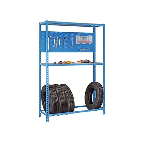 Simon Rack Simonauto Reifenregal, Reifenregal, inklusive Werkzeugtafel mit Zubehör, 2000 x 1200 x 400 mm, Regal für 4 Reifen, Blau/Galva