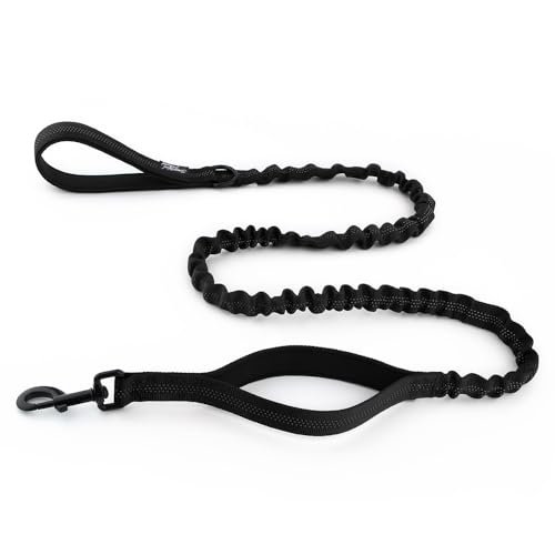 Snootiful Hound Bungee Dog Lead - Double Handle Shock Absorbing Lead - Assorted Colours - 150-200cm (Black)