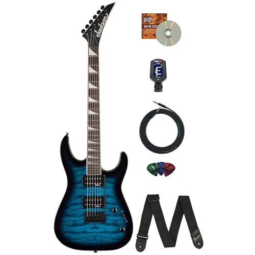 Image of Jackson JS Series Dinky JS20 DKQ 2PT Electric Guitar - Transparent Blue Burst Bundle with Cable, Tuner, Strap, Picks, and Austin Bazaar Guitar DVD