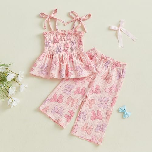 Image of Thorn Tree Toddler Girl Clothes Plaid Printed Sleeveless Pleated Camisole Linen Pants Set Baby Summer Outfits