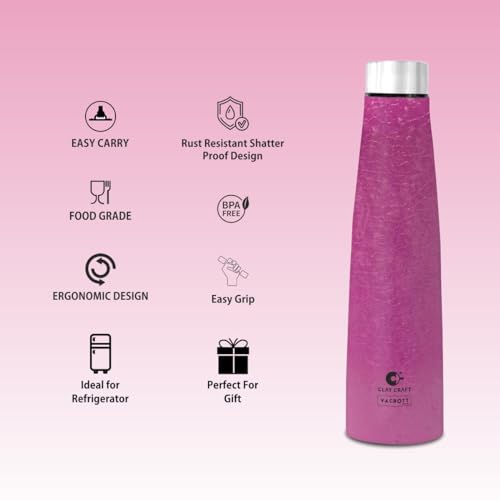 Image of CLAY CRAFT VACBOTT Chariott Ss Lid Single Walled Non Insulated Water Bottle, 900ML (Dark Pink) Steel Water Bottles For School, Office, Home, Gym, Water Bottle For Men Leakproof, Rust Free Steel Bottle