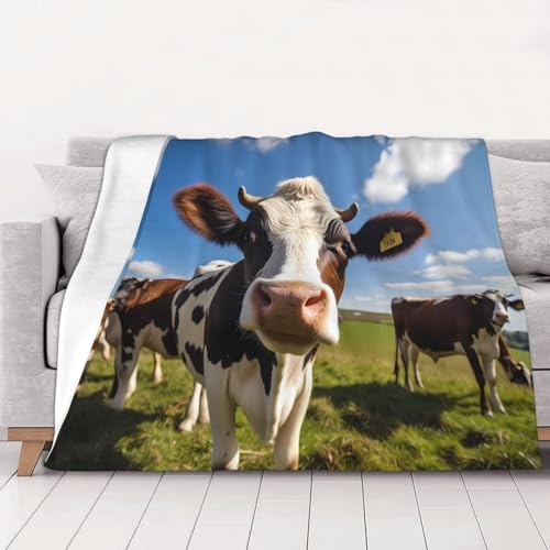 WZYCWB Couverture en flanelle imprimée vache laitière de 203,2 x 152,4 cm - 76,2 à 203,2 cm. Une couverture chaude pour l'automne à la maison et une couverture de voyage portable.