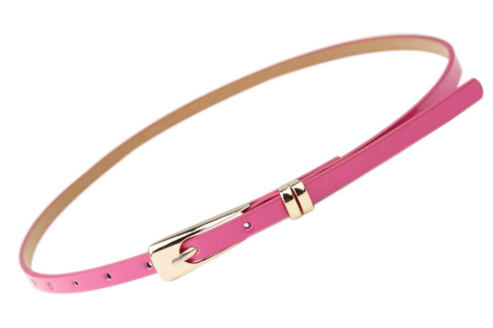 Xiang Ru Women PU Leather Narrow Belt Adjustable Skinny Waistband 103cm Hotpink
