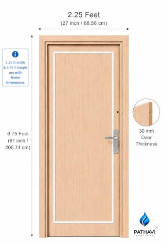 Image of PVC Door with Frame, 30 mm Thick, 27 x 81 Inches (2.25 x 6.75 ft), Beige Color, Waterproof, Termite Resistant, 550 Density, 12 kg