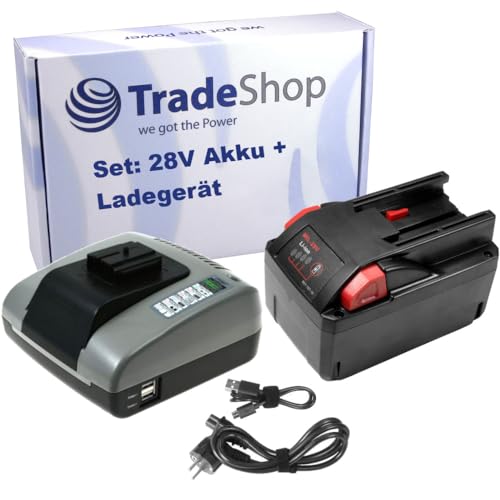 Trade-Shop Kit 2 en 1 : Batterie Li-ION 28 V / 3000 mAh + Chargeur avec USB Compatible avec Würth 0700956730, BS 28-A Combi, Batterie 28 V, Master H 28-MA