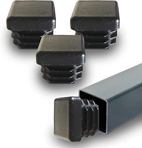 Image of Prescott Plastics 3 /4 inch (19.05mm) Outer Perimeter Ribbed Plastic Hole Plugs, Square Black Metal Tubing End Caps, Strong Furniture Leg Inserts, Impact & Weather Resistant, Made in the USA - 4 Pack