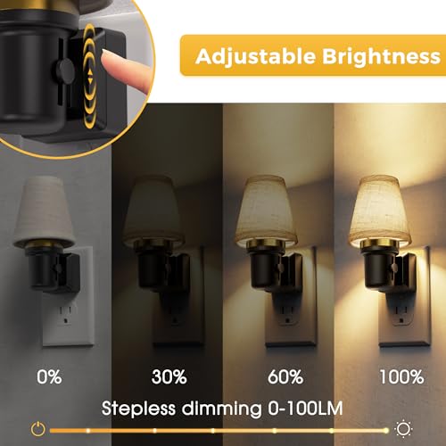 Image of L LOHAS LED Night Lights Plug into Wall, Linen Fabric Round Platform Decor Night Light, Dusk to Dawn Sensor Vintage Nightlight, 0-100LM Dimmable, for Bedroom Living Room Hallway