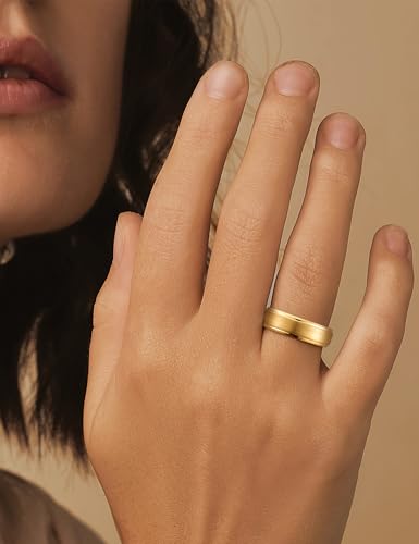 Image of King Will Tungsten Carbide Wedding Band for Men Women-4 /6 /8mm Width 14K Gold Plated Tungsten Wedding Ring Matte Brushed & High Polished Style Comfort Fit Wedding Band Size 6-14
