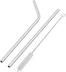 Kit 2 Canudos Aço Inox Reutilizáveis + 1 Escova Para Limpeza