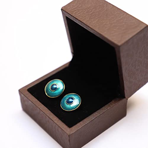 Vintage Handmade Blue & Blue Topaz Enamel Sterling Silver Round Shape Cufflinks - Elegant and Unique Men's Accessory for Special Occasions4