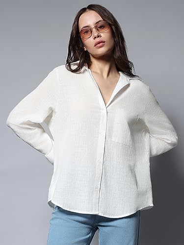 Image of High Star Women's Classic Oversized Spread Collar Long Sleeves Cotton Casual Shirt