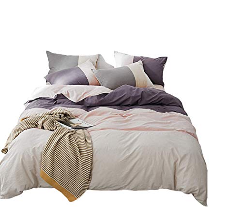 AMZTOP 【Latest Arrival】 Duvet Cover Bedding Stripes Duvet Cover Queen Long Staple Silky Cotton Beige Purple Patchwork Stripes Comforter Cover Full with Zipper Closure for Kids,NO Comforter NO Sheet