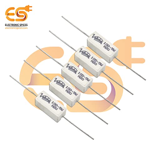 Image of Electronic Spices 100 Ohm (Ω) 5 Watt Fusible Ceramic Cement Power Resistor Pack of 5pcs