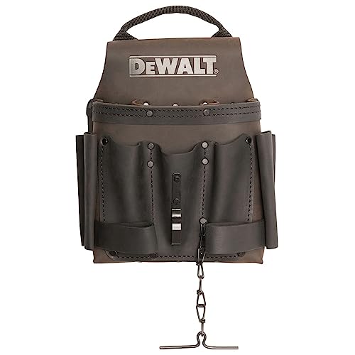 DEWALT Bolsa de ferramentas, para eletricistas, couro, 8 bolsos, laços de martelo e corrente de fita, marrom (DWST550114)