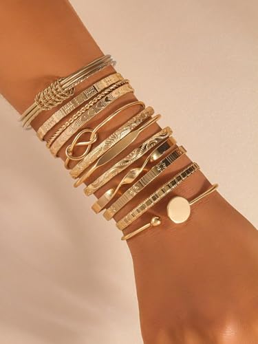 Image of IF ME Gold Bangle Bracelets for Women, Indian Bangles Stackable Set, Multi Layer Textured 18K Gold Plated Chunky Bracelets Boho Jewelrys Set