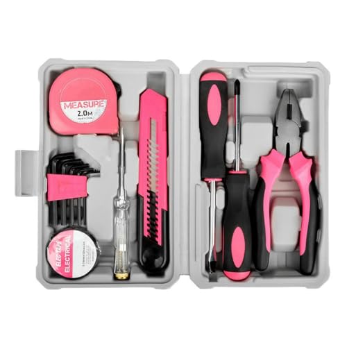 Kznifmk Juego Herramientas Bricolaje para Hogar Color Rosa para Mujeres. Kit Herramientas Pequeñas para Hogar, Oficina y Residencia Universitaria con Herramientas Básicas para Mujeres