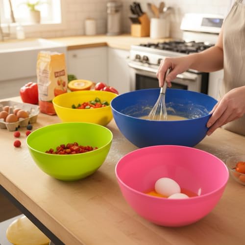 Image of Gluman 4-Piece Mixing Bowl Set | Opaque Multi-Color Plastic Kitchen Bowls for Baking, Cooking, Meal Prep & Serving | Lightweight, Dishwasher Safe |Stackable Bowls (3200ml, 2000ml, 1350ml, 850ml)