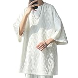 [Yeecan] tシャツ メンズ 夏服 半袖 無地 五分袖 丸首 トップス 大きいサイズ 柔らかい 服 7分袖 ラウンドカット おしゃれ ゆったり 夏用 春 秋 bai-L