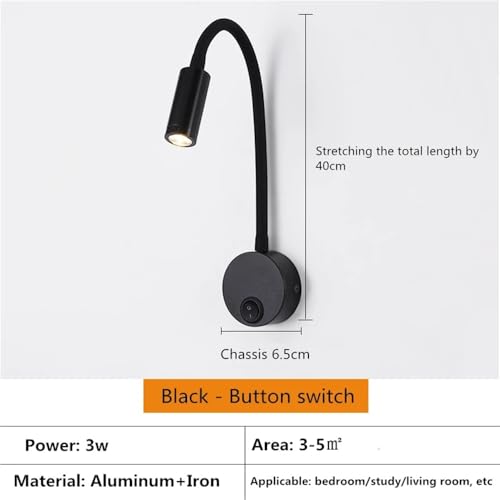 Lámpara de pared LED 3W orientable con brazo flexible y acabado negro 3