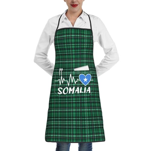nopicsn Somalia Heartbeat Apron for cooking with Pockets Women Men Kitchen Chef Funny Aprons