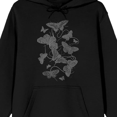 Bioworld NAVIGIRI Gray Butterflies Adult Black Long Sleeve Hooded Sweatshirt2