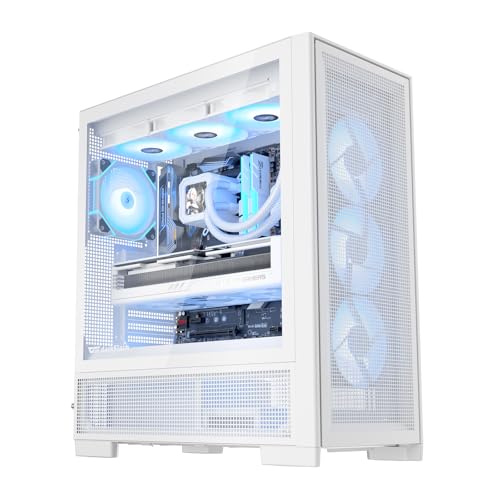 darkFlash AIR NOVA Full Tower E-ATX PC Case, Six-Sided Ventilated Gaming Case, Up to 420mm Radiator, Vertical GPU Mount, Back Connect, Type C, High Airflow, 7 x PWM ARGB Fans Included (White)