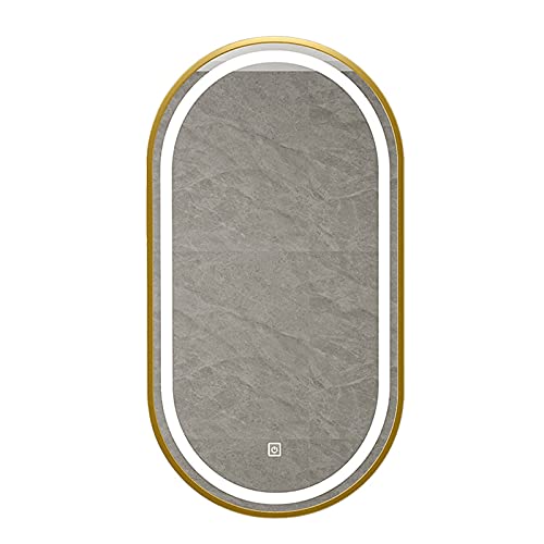 LIGUOYI Moderner Badezimmerspiegel, 6000K Kaltweiß LED Schminkspiege, Wandspiegel A Oval, Gold, Einstellbare Helligkeit, Lackrahmen Aus Metall, Mit Touchschalter, Für Wohnzimmer Badezimmer Flur Cover