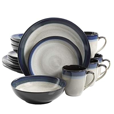 Gibson Elite Couture Bands 16-Piece Dinnerware Set, Blue