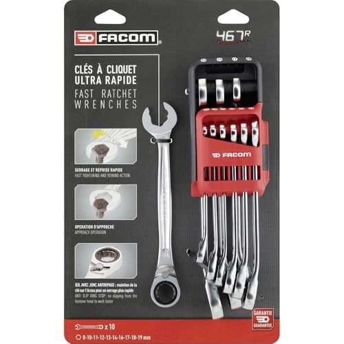 Facom Ratchet Combination Wrench Set, 10 Piece, 467R.JP10, Multi, einheitsgröße
