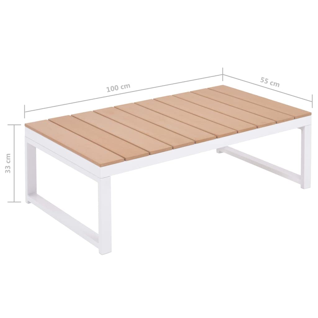 5-częściowy zestaw wypoczynkowy ogrodowy z nakładkami, aluminium i WPC, 2-osobowa sofa, narożnik, stolik kawowy, leżak do opalania, zestaw mebli ogrodowych na balkon, do wypoczynku i na