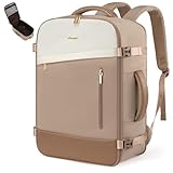 LOVEVOOK Mochila de equipaje de mano, mochila de viaje para mujer, diseño ampliable, mochila de equipaje de mano, avión, mochila de viaje como bolsa de cabina para viajes y negocios, Caqui-Beige