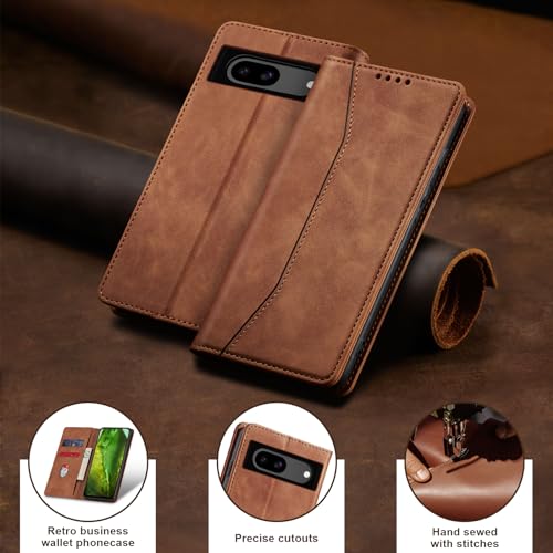 Image of Jasonyu Flip Wallet Case for Google Pixel 8A,Leather Magnetic Folio Cover with Card Holder,Kickstand - TPU Shockproof Durable Protective Phone Case,Brown