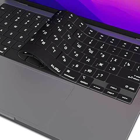 Kuzy Russian MacBook Pro Keyboard Cover 14 inch 16 inch M4 M3 M2 M1 Pro Max 2024 2023 2022 MacBook Air Keyboard Cover 15 inch 13.6 inch M3 M2 Silicone Skin Ultra Thin, US Version, Russian Language Cover