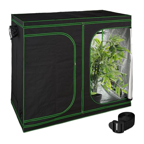 Relaxdays Armario Cultivo Indoor, Carpa Invernadero Interior, Plantas, Hierbas, Opaco, 200 x 240 x 120 cm, Negro y Verde,...