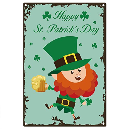 CREATCABIN Cartel de Chapa de Metal Irish St Patrick Day Shamrocks Vintage Wall Decor Placa Póster Rústico para Cafés Oficina Hogar Garaje Cocina Restaurante Decoraciones de Pared 8 x 12 Pulgada
