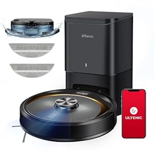 Ultenic T10 – Système d'auto-vidange et bonne puissance d'aspiration 13 Libérez vos mains jusqu'à 45 jours - Le robot aspirateur T10 Elite retourne automatiquement à sa station de collecte après chaque nettoyage et son sac à poussière de 3 Litres peut contenir de la poussière et des débris pendant 45 jours. Équipé d’un v...