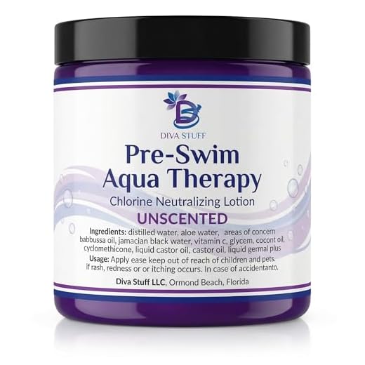 Diva stuff Pre-Swim Aqua Therapy Chlorine Neutralizing Body Moisturizing Lotion for Swimmers, Protects Skin from Chlorine & Salt Water, 8 oz - Made in the USA, Unscented