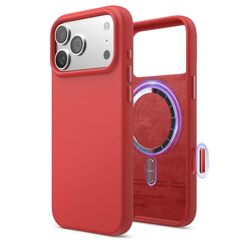 elago 磁気シリコンケース iPhone 17 Pro Max ケース 6.9インチ - MagSafe対応 高級液体シリコン素材 保護カバー 耐衝撃 スリム携帯電話(レッド)の商品画像（Amazon）