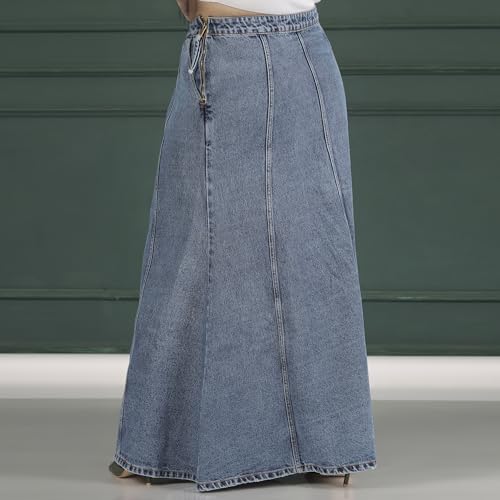 Image of Womens Plus Size Hipster Fit Mid Blue Denim Skirt