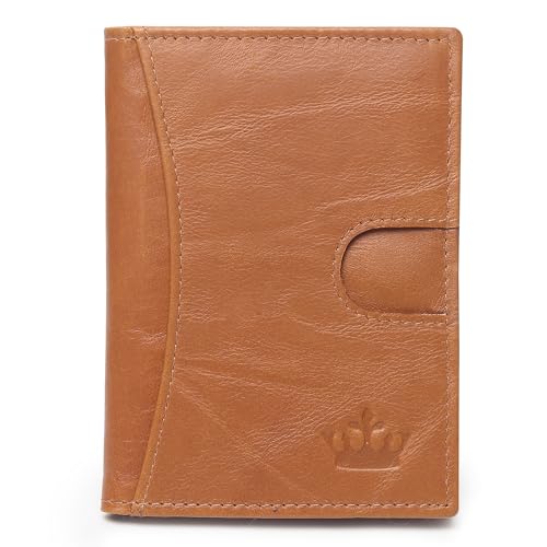 Image of Genuine Leather Bifold RFID Blocking Slim Stylish Credit Debit ATM Card Holder Wallet for Men Women (Tan)