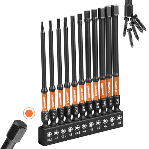 Image of GRENPRO 11-Piece Allen Wrench Drill Bit Set, Metric, 4-Inch Impact Hex Bits