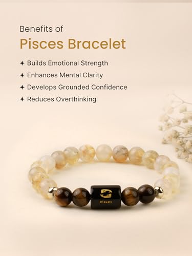 Image of Astrotalk Zodiac Bracelet with Raw Selenite Plate | Healing Crystals for Protection & Emotional Balance | Citrine & Tiger Eye | Bracelet for Man & Woman | Gift for Man & Woman