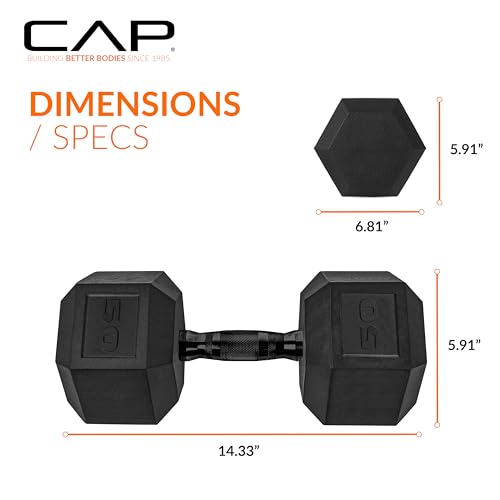 Image of CAP Rubber Coated Dumbbell Weights, Free Weights for Home Gym Strength Training, Anti-Roll Hex Dumbbells with Black, Chrome & Comfort Grip Handles, Singles