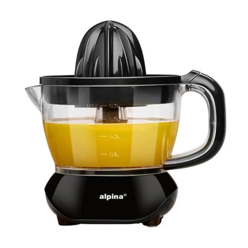 alpina Presse Agrume Electrique 0.7L – Presse Citron 25W - Robot Cuisine avec 2 Cônes – Extracteur de Jus Citron et Orange – Rotation Double Sens – Facile À Nettoyer
