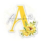 Personalized Sunflower Stickers with Monogram Custom Name Sunflower Waterproof Vinyl Sticker for Water Bottle Laptop Hard Hat Tumbler Cup Cars Birthday Gift for Her Him
